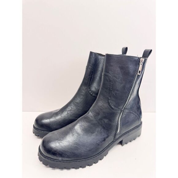 B.o.c Motorcycle Boots Size 9.5‎ Black Burnished Dual Zipper Block Heel - Picture 3 of 10